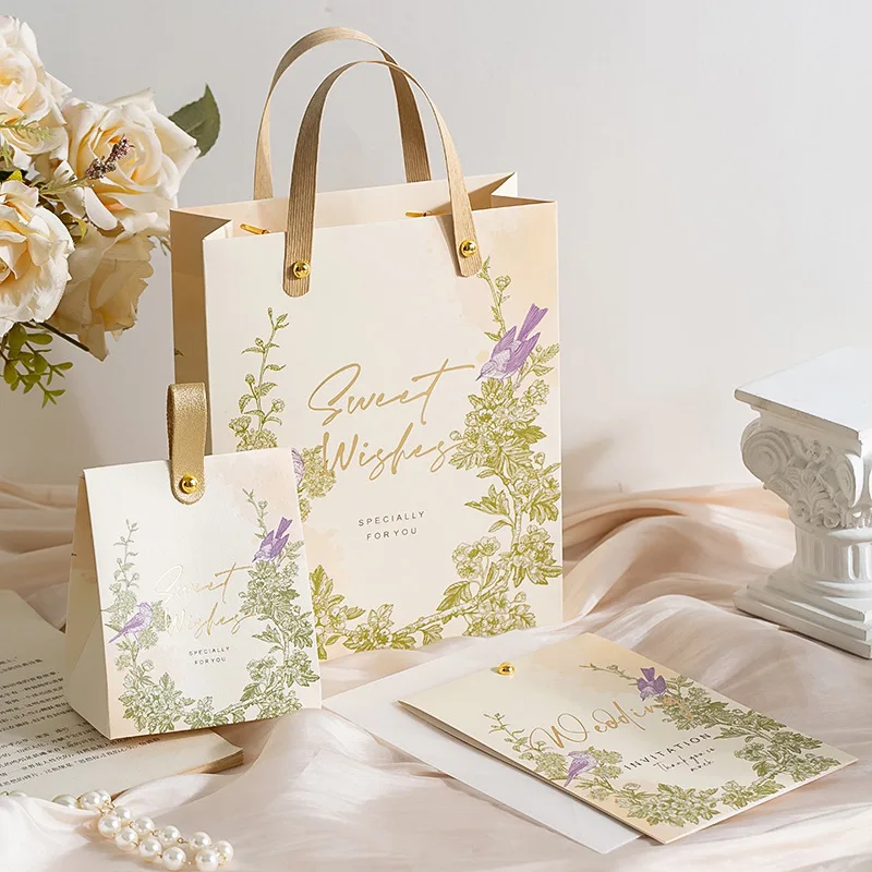 

New Arrival Wedding Candy Box Wedding Forest Series Invitation Card With Handheld Gift Candy Bag Packaging Box 300pcs