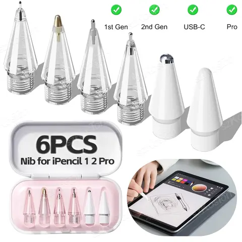 Bilashmart 6PCS Replacement Pencil Tips for Apple Pencil Pro/ 2nd Gen/ 1st Gen/USB C Smooth Writing Drawing for iPad Pro Pen Nibs Set