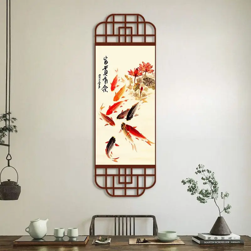 Nine Koi Fish Tapestry Wall Hanging, Lotus Abundance Canvas Art for Living Room Corridor Dining Study Background House Decor