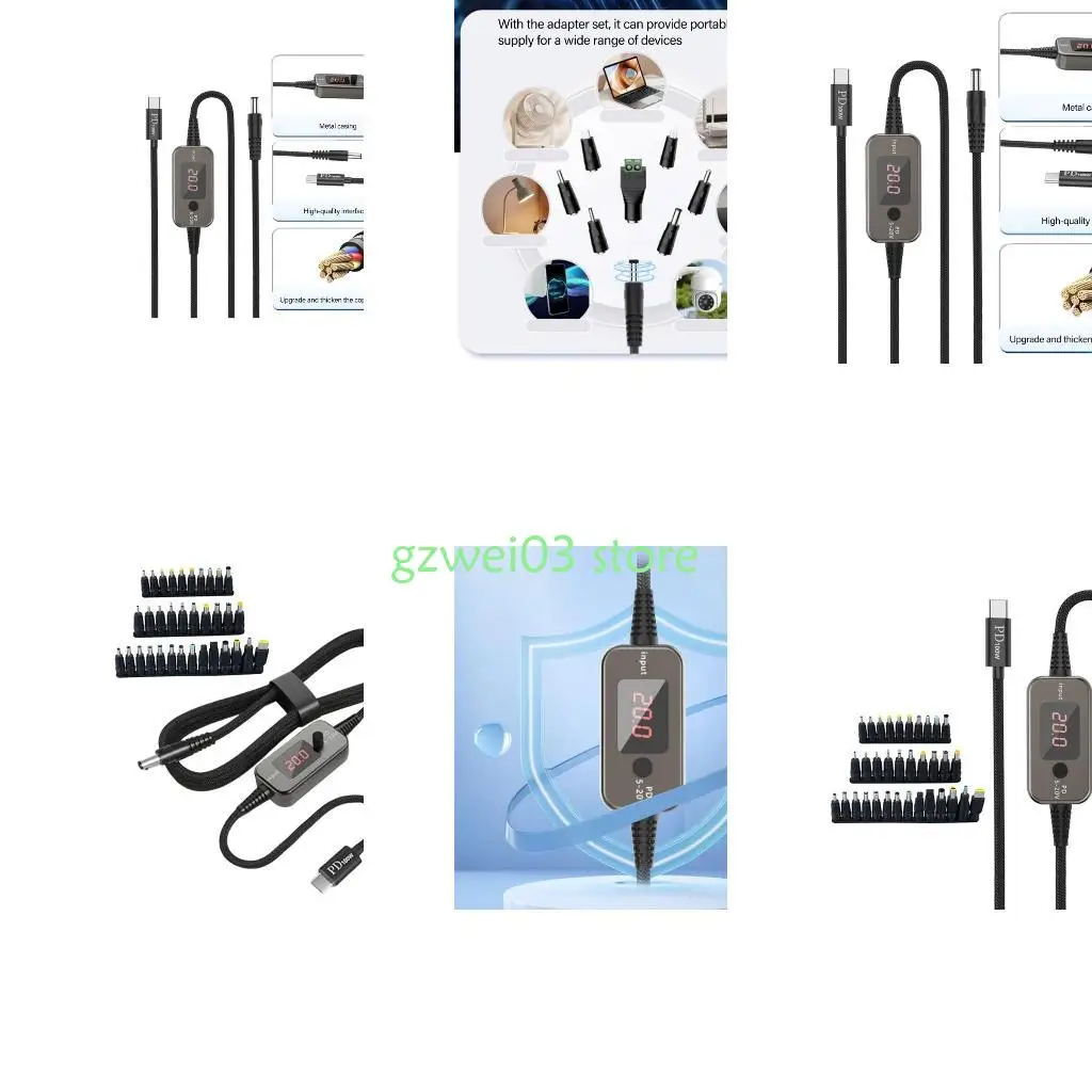 

Y8AC Multiple Voltages Type C To DC5525 Charging Cable Cord 5A for Modems Notebook