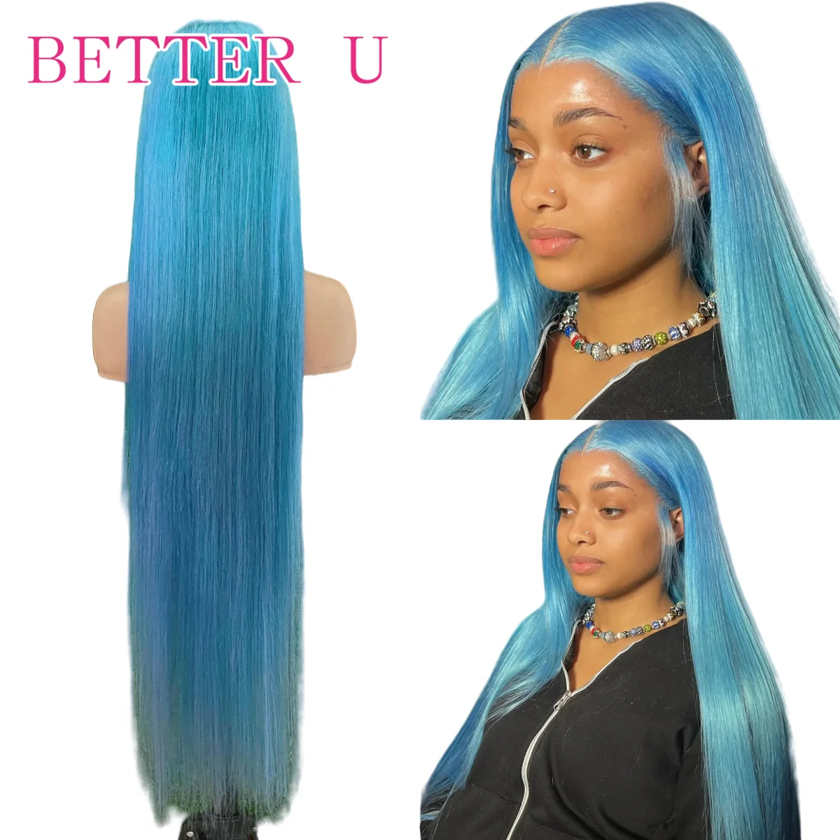 

40Inch 100% Lace Front Human Hair Wig Blue Straight 613 Colored Brazilian Pre-Plucking Transparent 13x6 13x4 Lace Frontal Wig