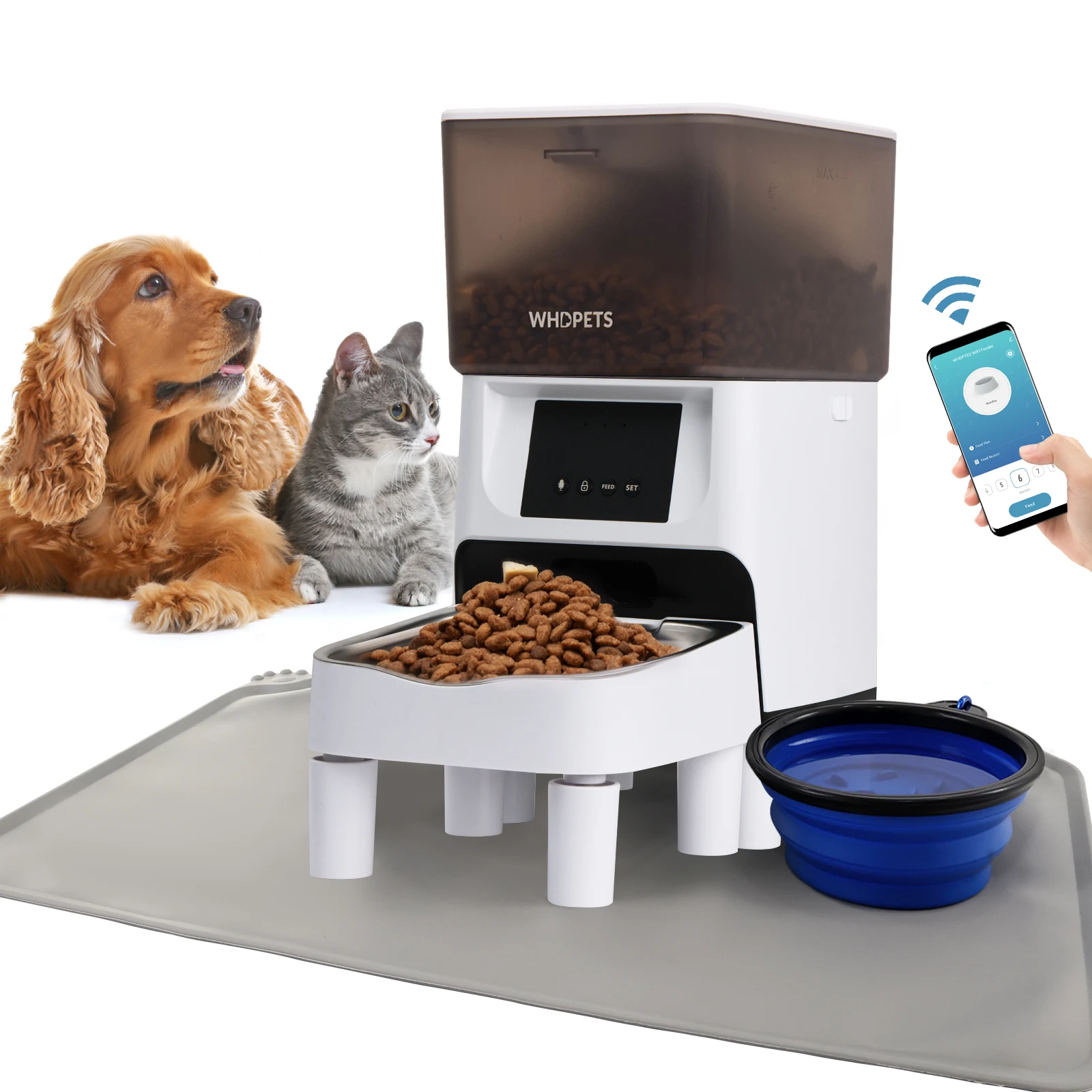 Automatic Cat Feeder WHDPETS Wifi Enabled Smart Pet Feeder For Cats&Dogs Automatic Cat Food Dispenser With Stainless Steel Bowl