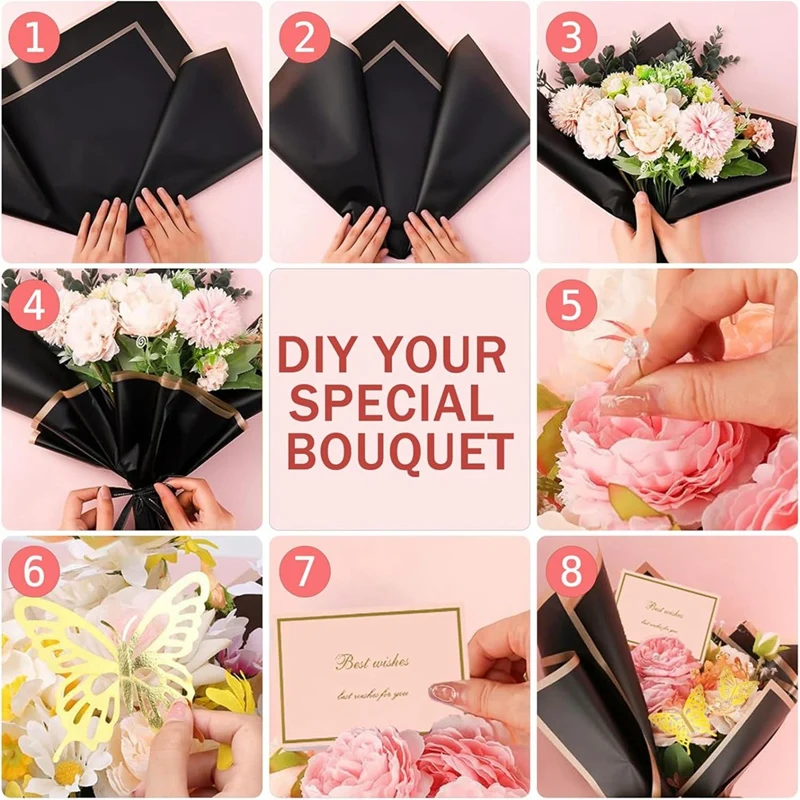 Flower Wrapping Paper Waterproof Flower Bouquet Wrappe Paper For Mother's Day Wedding Baby Shower Graduation 60 Sheets