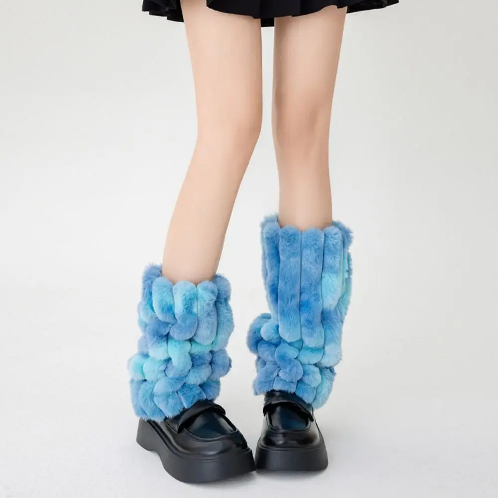 Calentador de piernas de felpa a rayas de estilo japonés JK Lolitas Harajuku, medias tejidas para cubrir piernas, medias coloridas para cubrir los pies, calcetines de pila