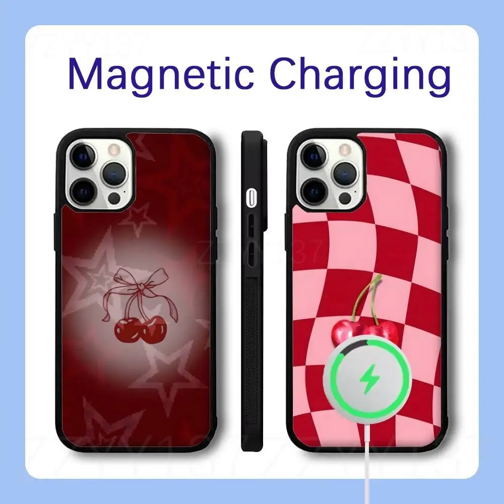 

Retro Cherry Cute Cherries with Magsafe Phone Case For iPhone 17,16,15,14,13,12,Pro,Max,Plus Magnetic Wireless Charge Cover