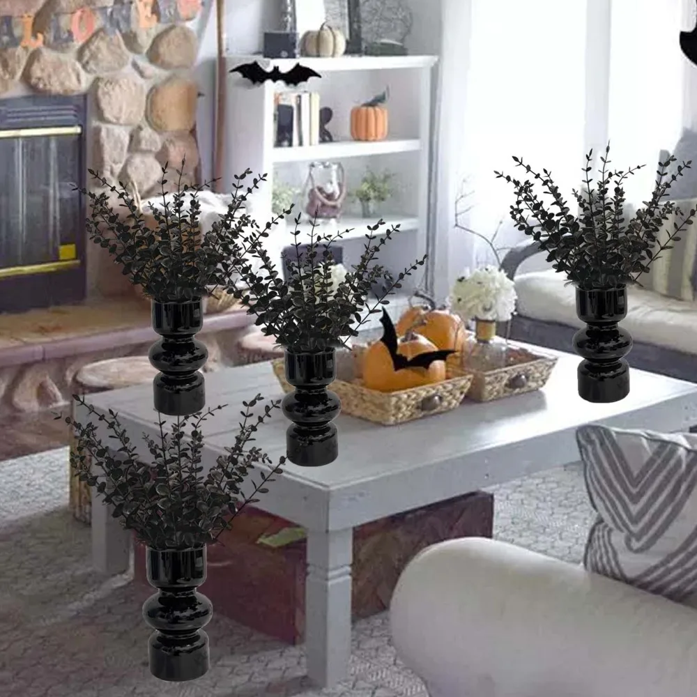 هالوين محاكاة فرع الأوكالبتوس الأسود باقة زهور اصطناعية الشكر البلاستيك الأوكالبتوس ينبع ديكور للطاولات الطرف #3