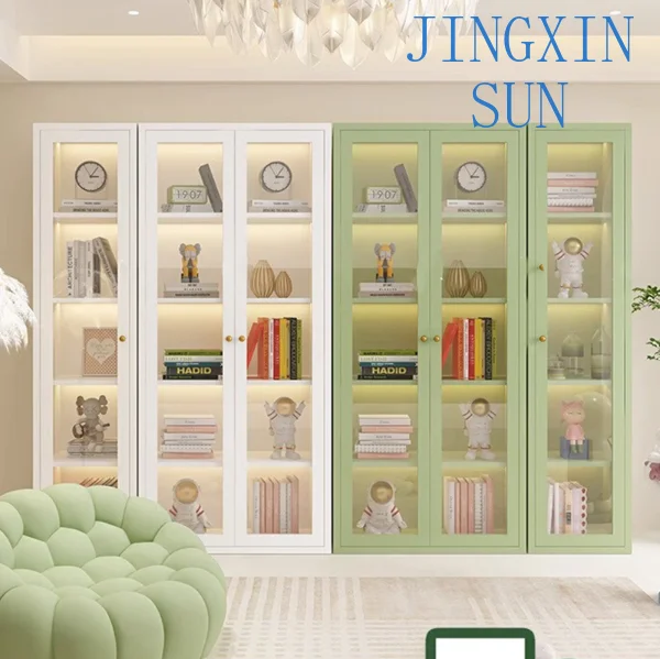 Modern Living Room Locker Bookcase Steel Storage Cabinet with Glass Door Dustproof Bookshelf Simple Household Display