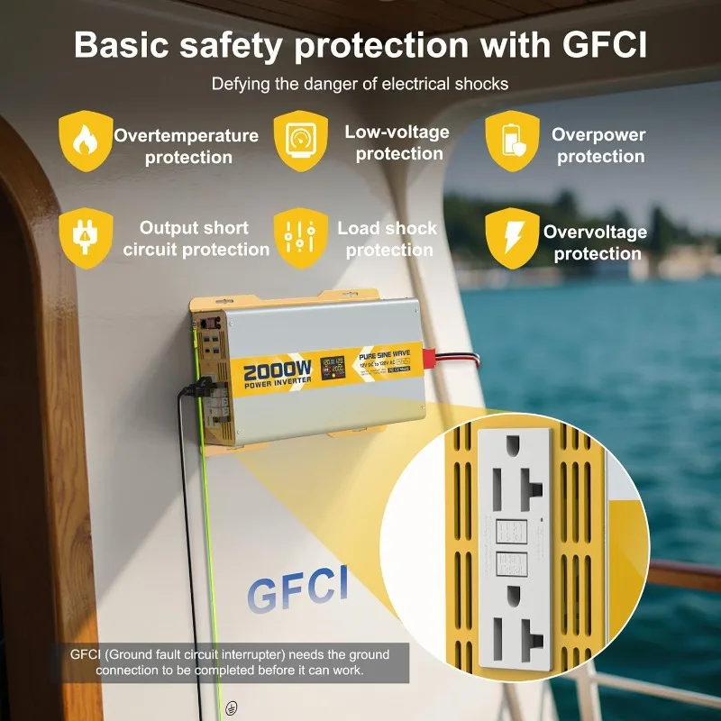 2000W 순수 사인파 전력 인버터 12V DC에서 120V AC로 변환기 LCD 디스플레이 리모컨 포함 태양광 RV 트럭 가정용