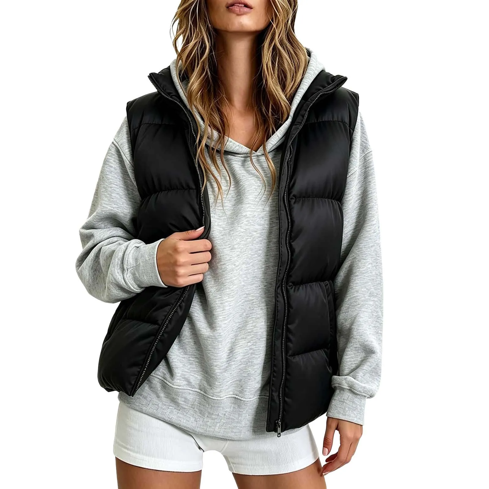 Women's Short Quilted Cotton Jacket Warm Winter Coat Outdoor Vest Fashion Comfortable Breathable Water-Resistant Casual Outerwea