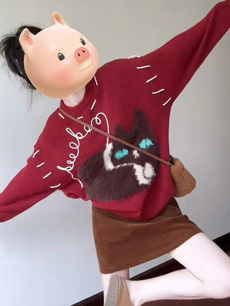 

Autumn Winter College Sle Women's Sweater Skirt Set Long Sve A-Line Dr Two-Piece Ensemble Ele Small Size