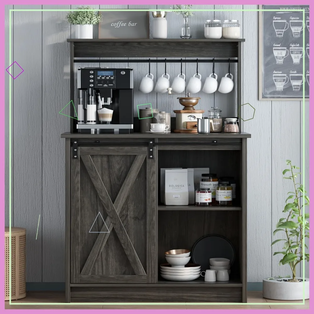 

Кофейный шкаф-бар в стиле фермерского дома с раздвижной дверью-амбаром, 31-дюймовый буфет-стол для гостиной и столовой