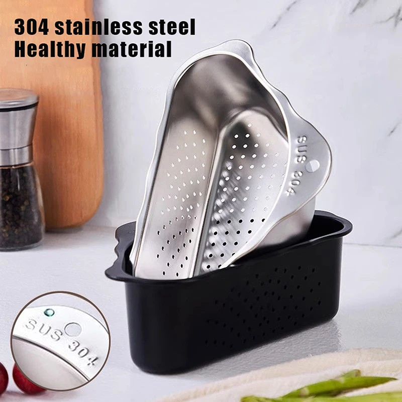 [J] 304 Stainless Steel Corner Sink Strainer Drain Basket Kitchen Gadget Racks Holders Storage Ganizer Vegetable Drainer