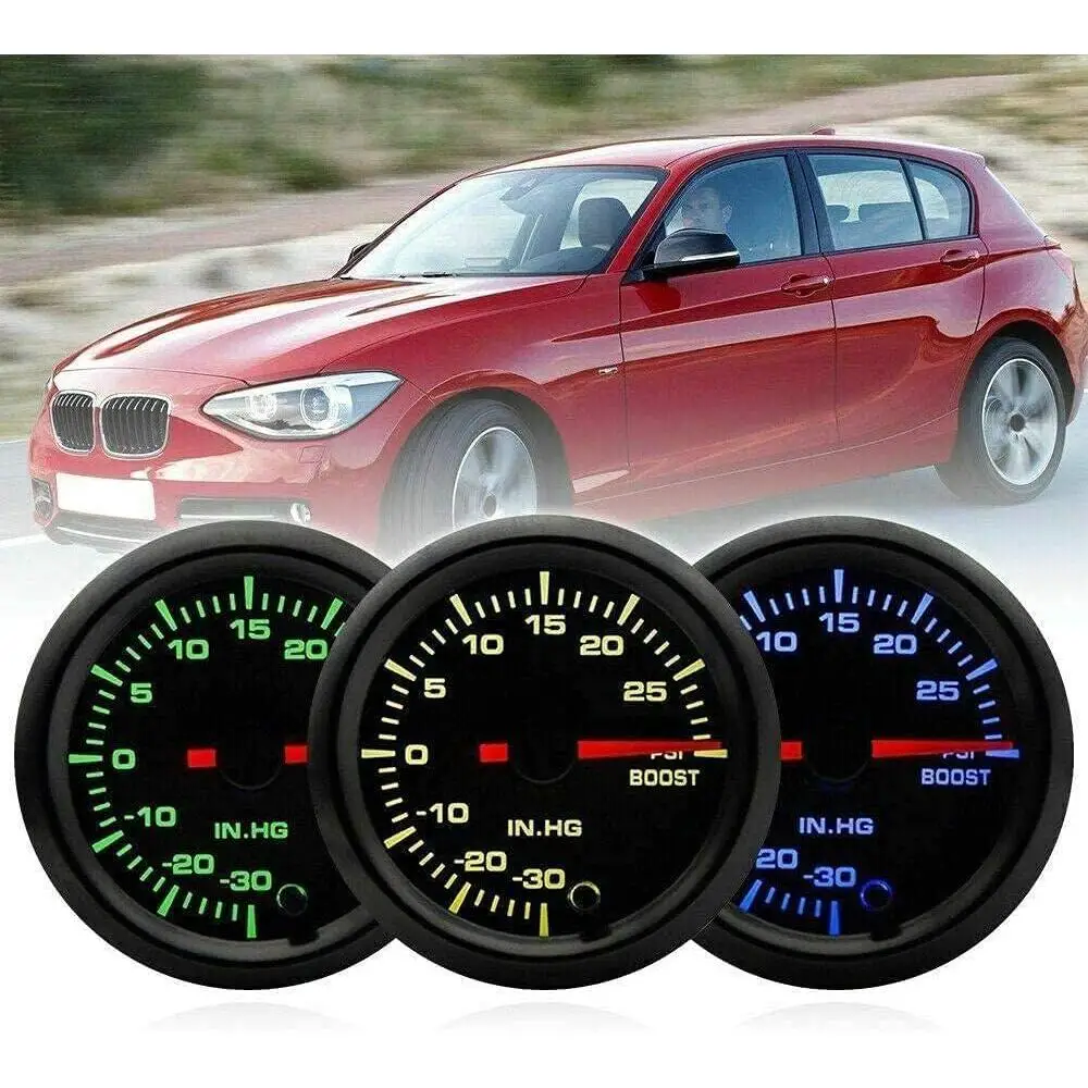 

2 "52 мм механический датчик наддува PSI 0-30 PSI 7-цветный светодиодный дисплей с Т-образным вакуумным шлангом для турбонаддува 12 В