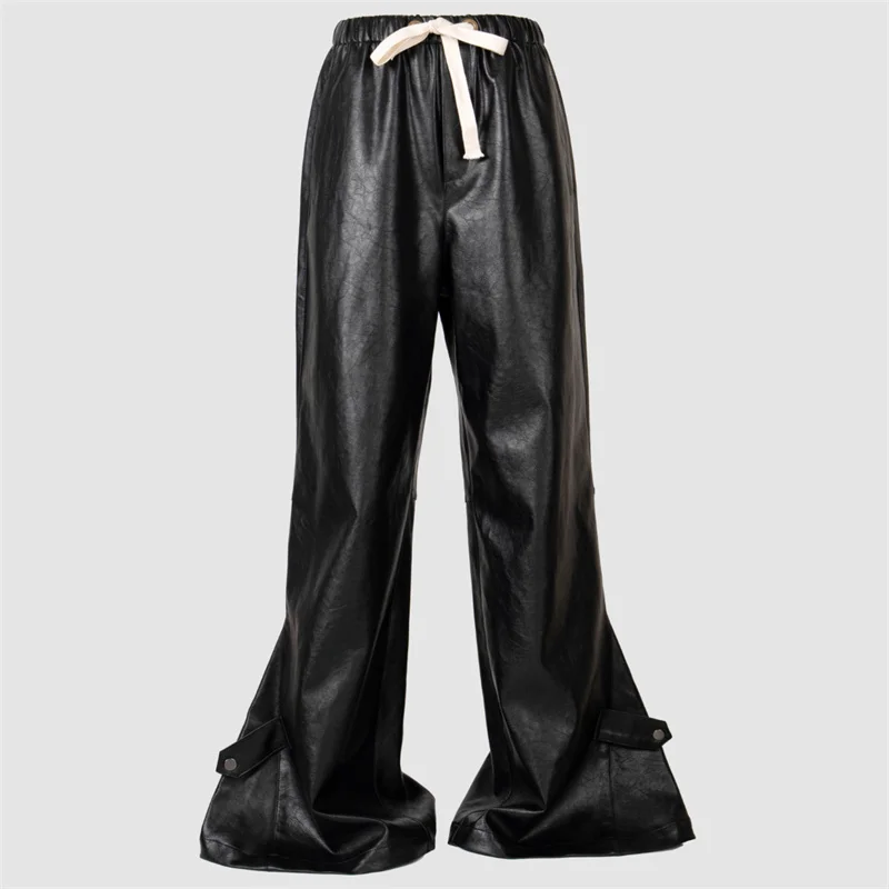 Women's pants 2024 Winter New High waisted slim fit wide leg pants Artificial leather bell bottom pants y2k straight leg pants