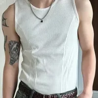 Summer Casual Striped Elastic Fitness Running Tank Top Men's Large Size Work T-Shirt Breathable No Sleeve T-Shirt Vest