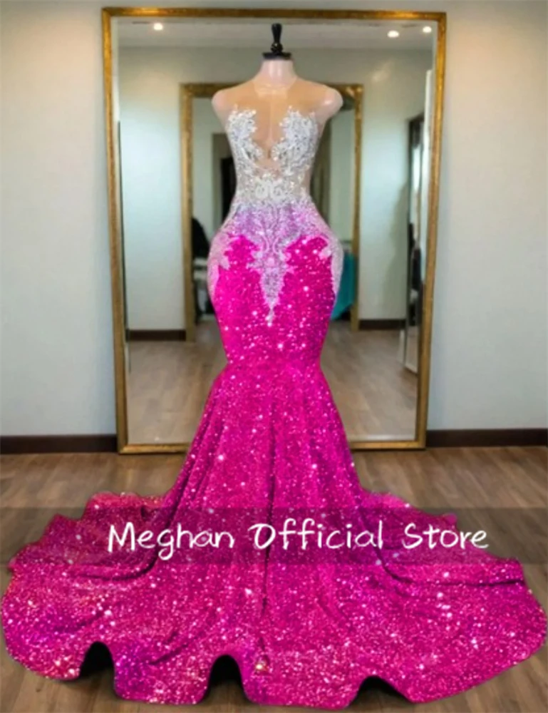 Orange Bead Crystal Long Prom Dresses For Black Girl Appliques Party Dresses Women 2024 Sequin Formal Gown Customized