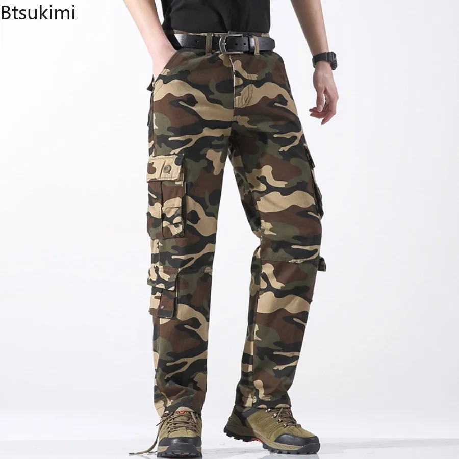 

Spring New Men's Outdoor Tactical Camo Overalls High-Quality Cotton Multi-pocket Casual Trousers Male Sports Training Work Pants