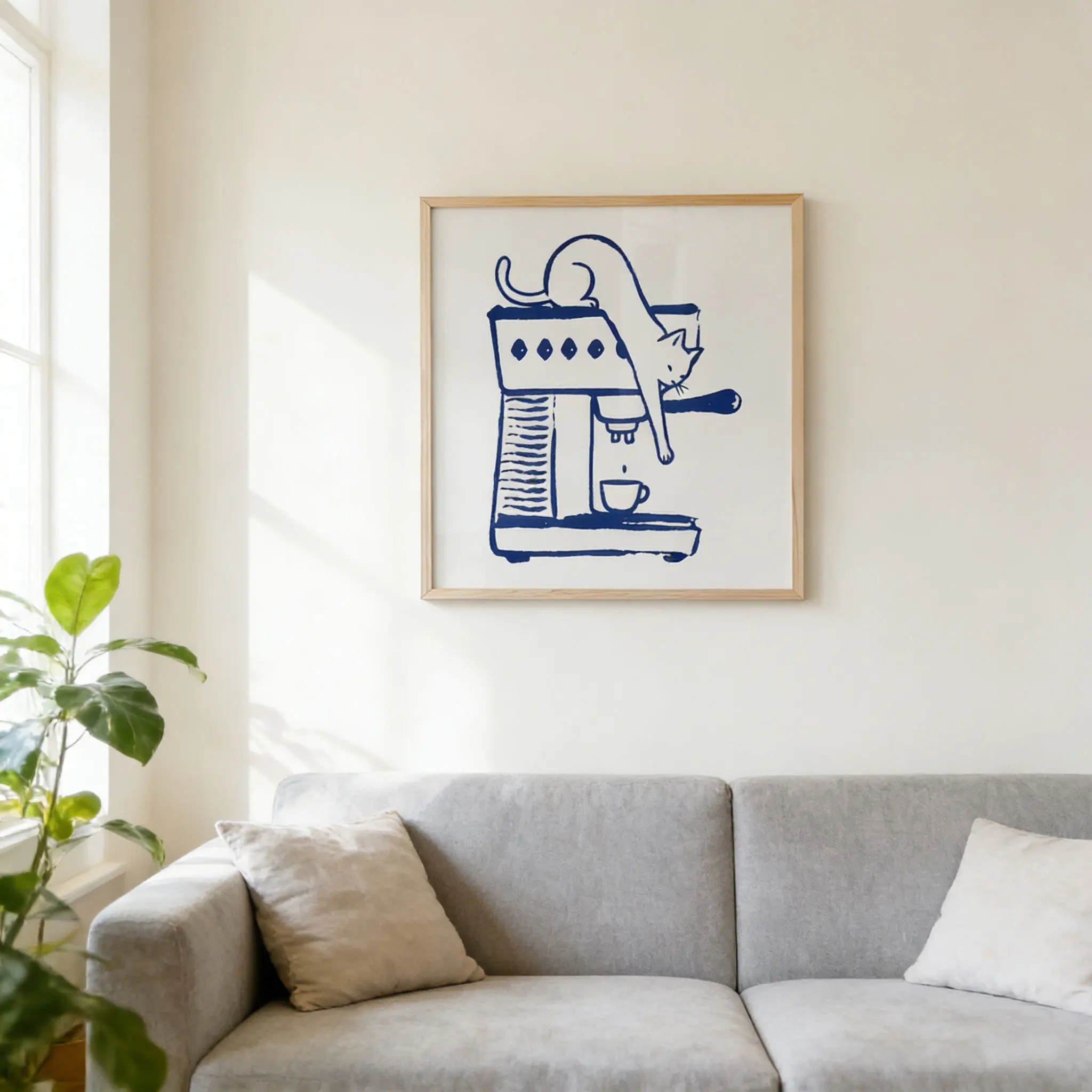 The Coffee Thief Poster, Square Cat Wall Art, Coffee Bar Decor, Retro Kitchen Print, Gift for Coffee and Cat Lovers, Minimalist image 4