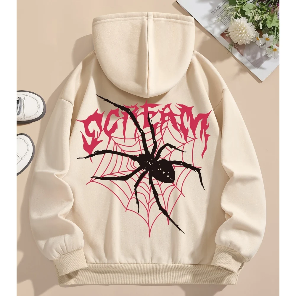 2024 Hoodie Sweatshirt Street Fashion Spider Print Drawstring Hooded Sweatshirt Ladies Loose Polyester Cotton Spiderman Hoodie