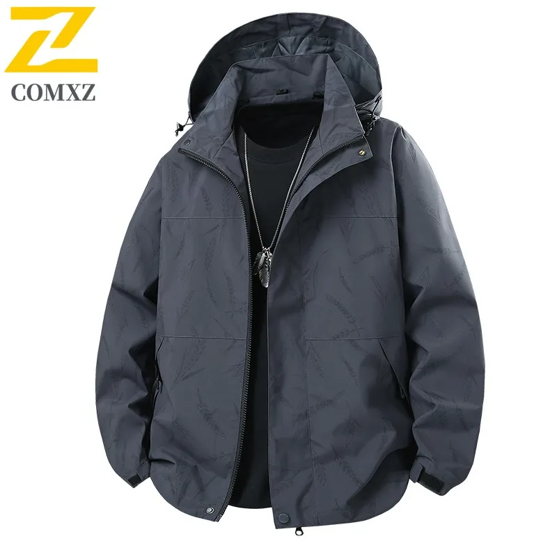 

COMXZ High Fashion Mens Jacket Detachable Hood Hiking Waterproof Jacket Outdoor Travel Loose Fit Casual Spring Autumn Raincoat