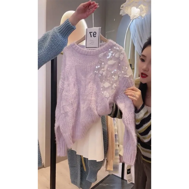 Imagem -02 - Suéter de Malha de Nicho Doce Feminino Pulôver Suave e Macio Top Roxo Estilo Kawaii Novo Primavera e Outono 2023