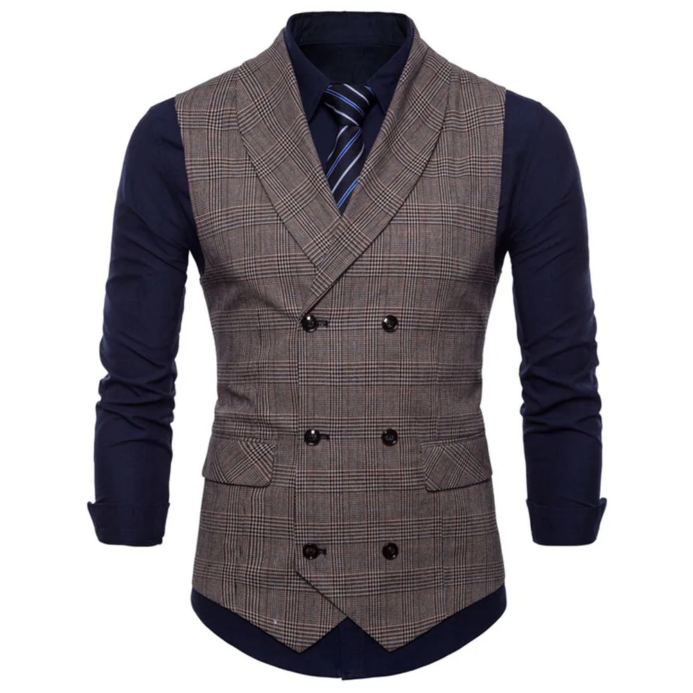 Men's Business Suit Jacket Men's Casual Checkered Pattern Vest Slim Fit British Style Fashion Formal Suit Vest