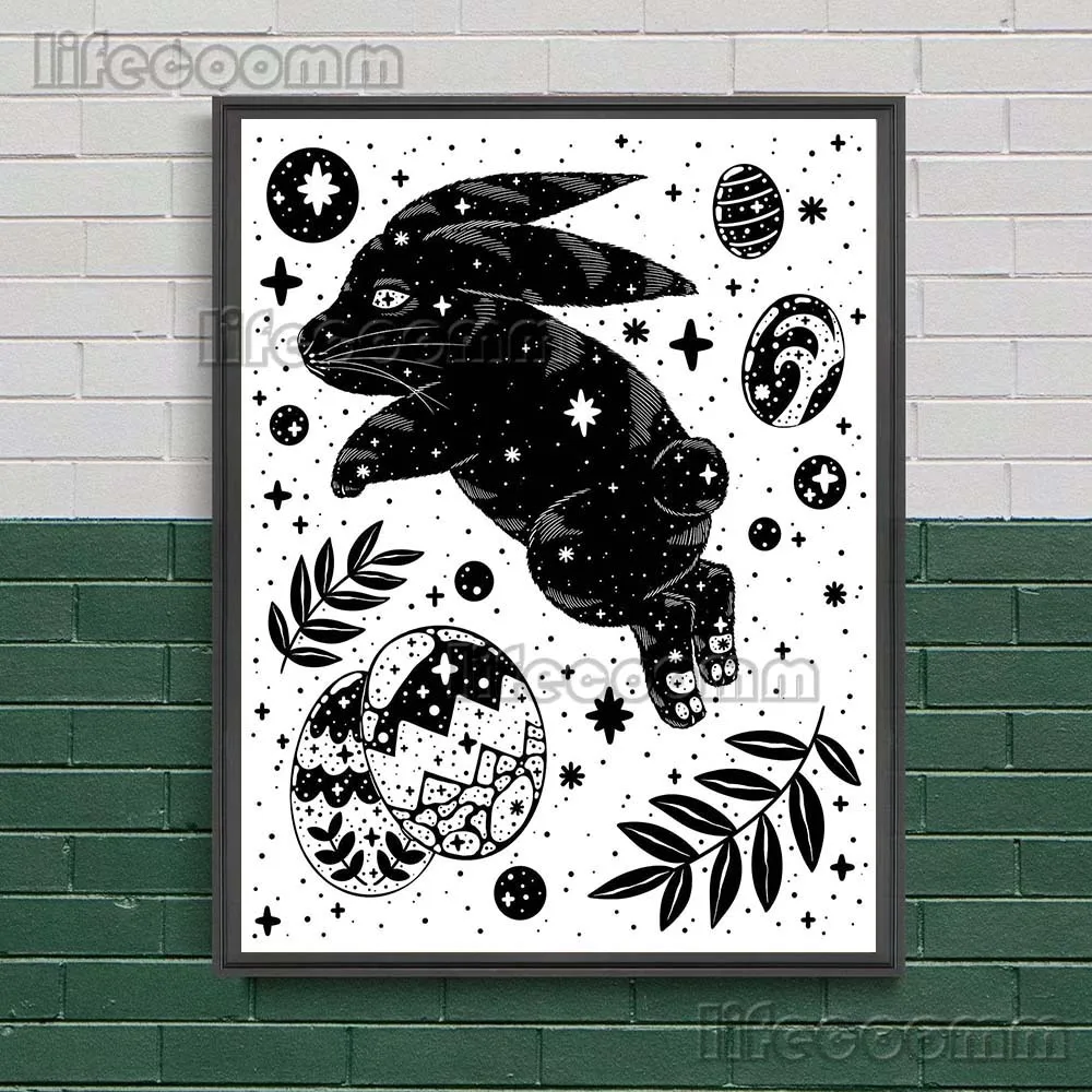 Moth And Easter Bunny Wall Art Black And White Witchcraft Element Art Prints Medusa Head Creepy Poster Prints Home Decoration