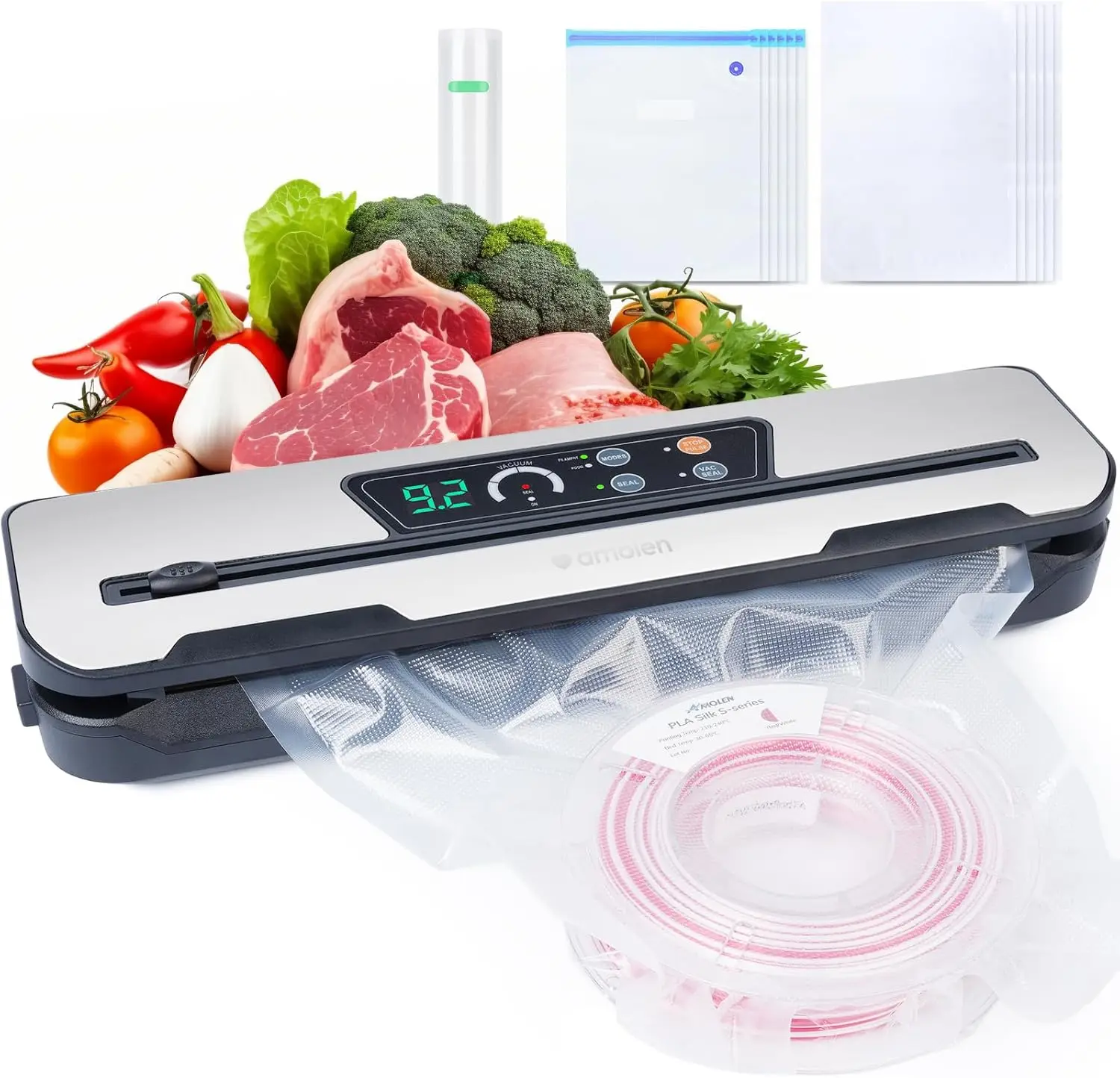 フィラメントおよび食品保存用のデュアルモード真空シーラーキット（カッターとバッグ付き）