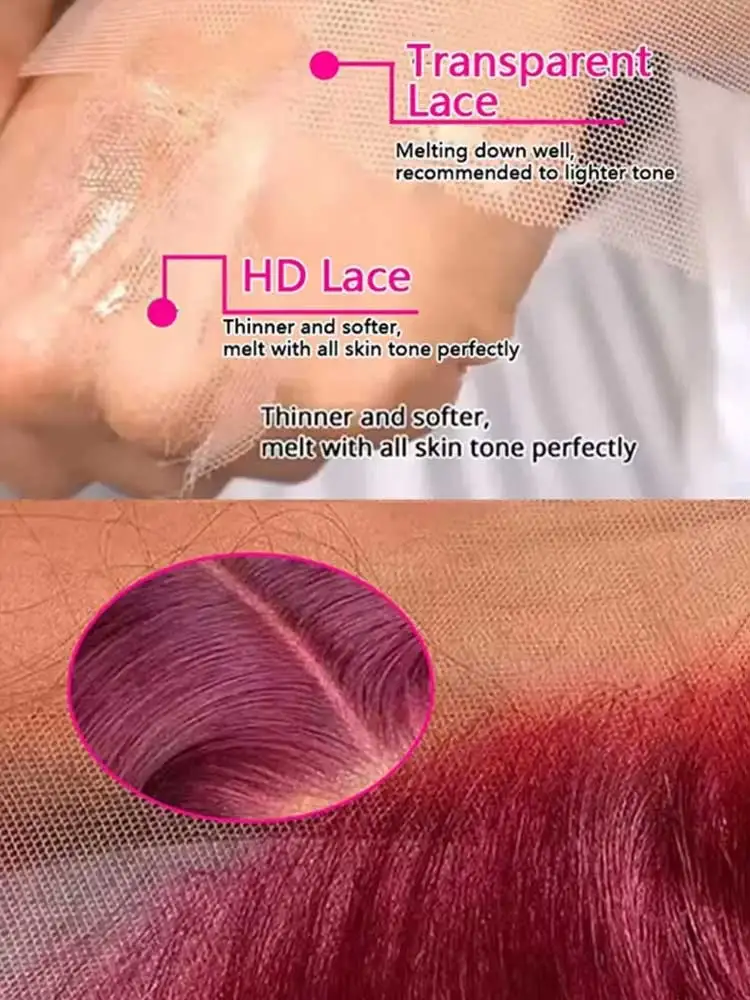 250% 13x4 HD Transparent Deep Wave Frontal Wig Colored 99j Burgundy Deep Curly Lace Front Human Hair Wigs Preplucked For Women image 6
