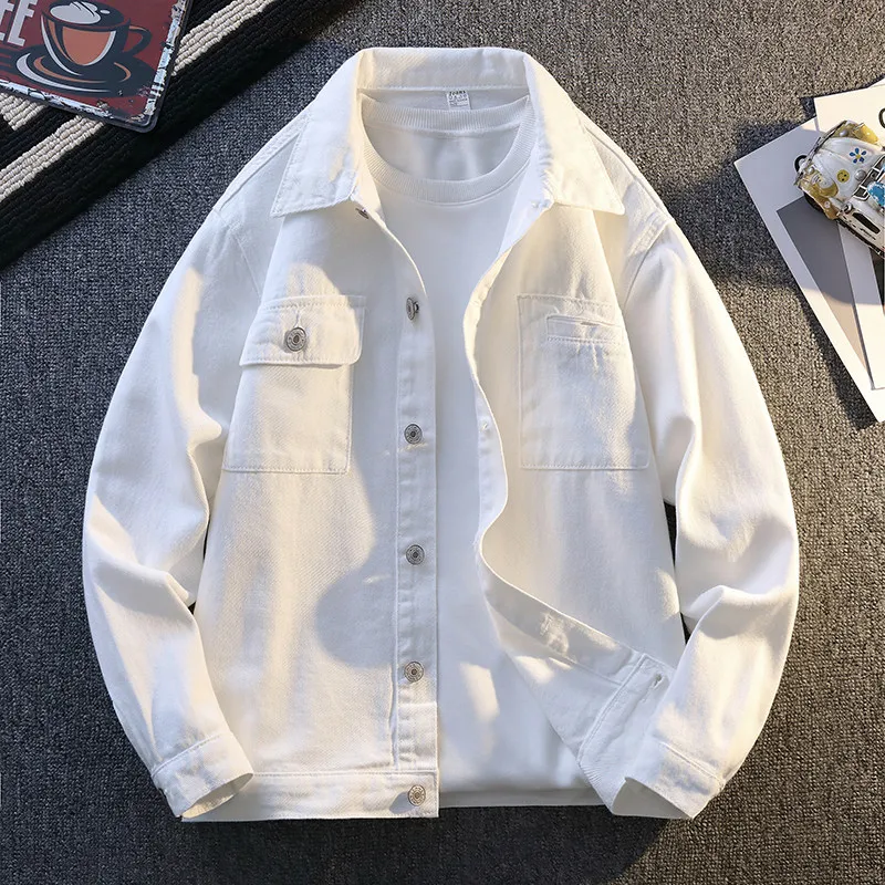 

Свободный крой, мужская джинсовая куртка, повседневная одежда, весна-лето, модная брендовая рабочая одежда, джинт из смеси хлопка и полиэстера, длинный све