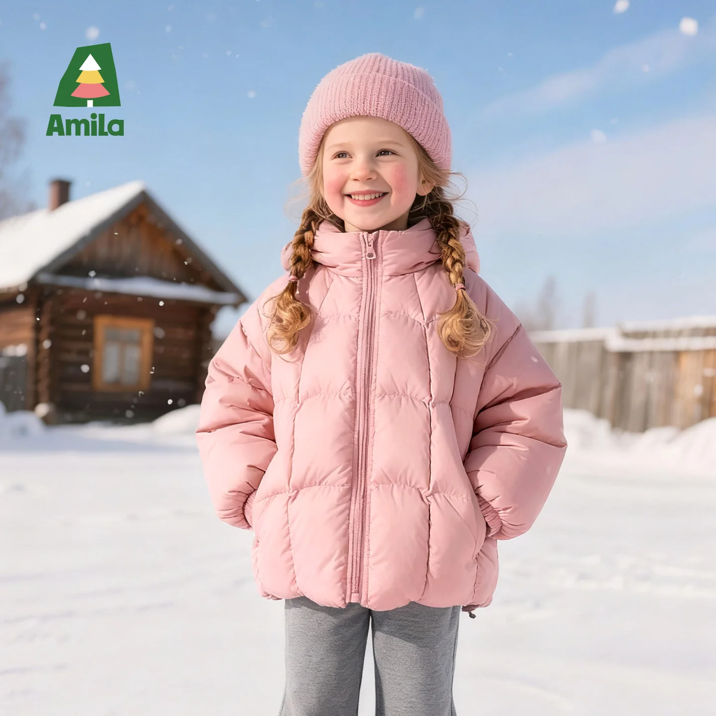 Amila 2026 Kids Winter Girls' Regular Down Jacket Thickened Warm Coat 90% White Duck Down High Fluffness Fashion Trend Versatile