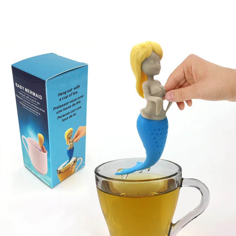 Infusor de té de silicona de sirena, colador de té de hojas sueltas de dibujos animados divertidos de color amarillo dorado, difusor de filtro, utensilio de cocina seguro de calidad alimentaria