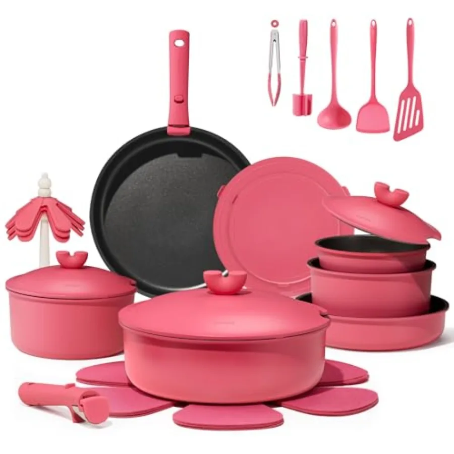 

27pcs NonStick Cookware Set with Detachable Handles for Induction Stovetops Oven Dishwasher and Refrigerator Safe Ideal for RV
