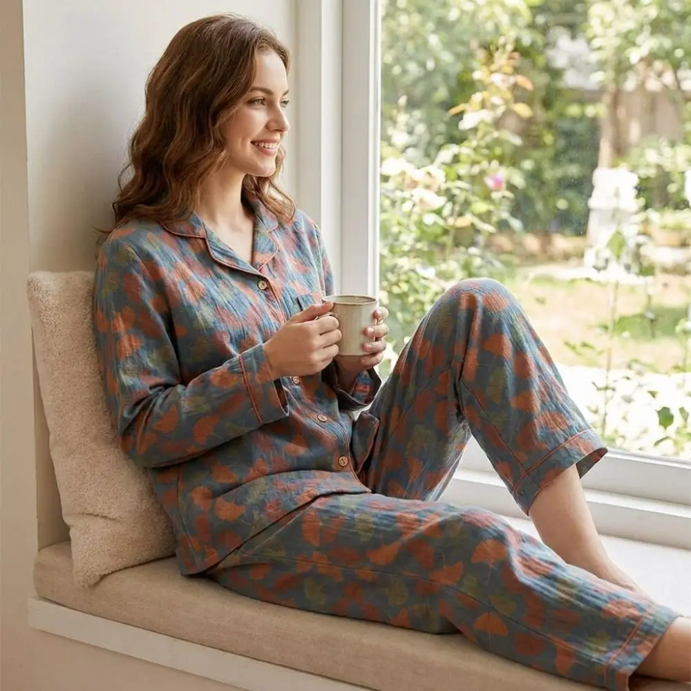 Cotton Pajamas Suit Elastic Waistband Soft Fabric Women Pajamas Set Long Pants Thin Long Sleeve Pajamas Spring Autumn