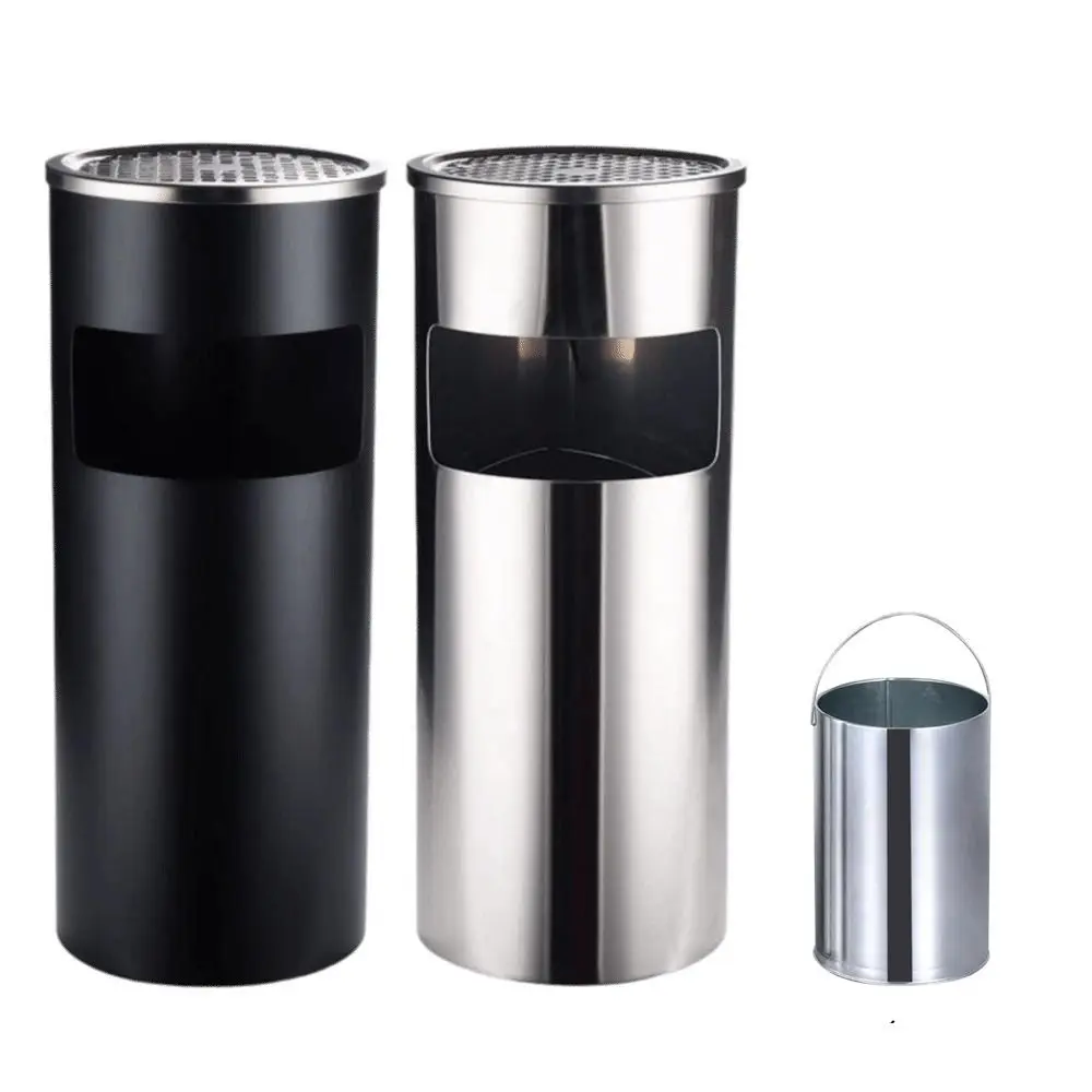 

Outdoor Round Large Garbage Bin Standing High Cylindrical Waste Bin Durable Stainless Steel Garbage Tank for Public Place Garden