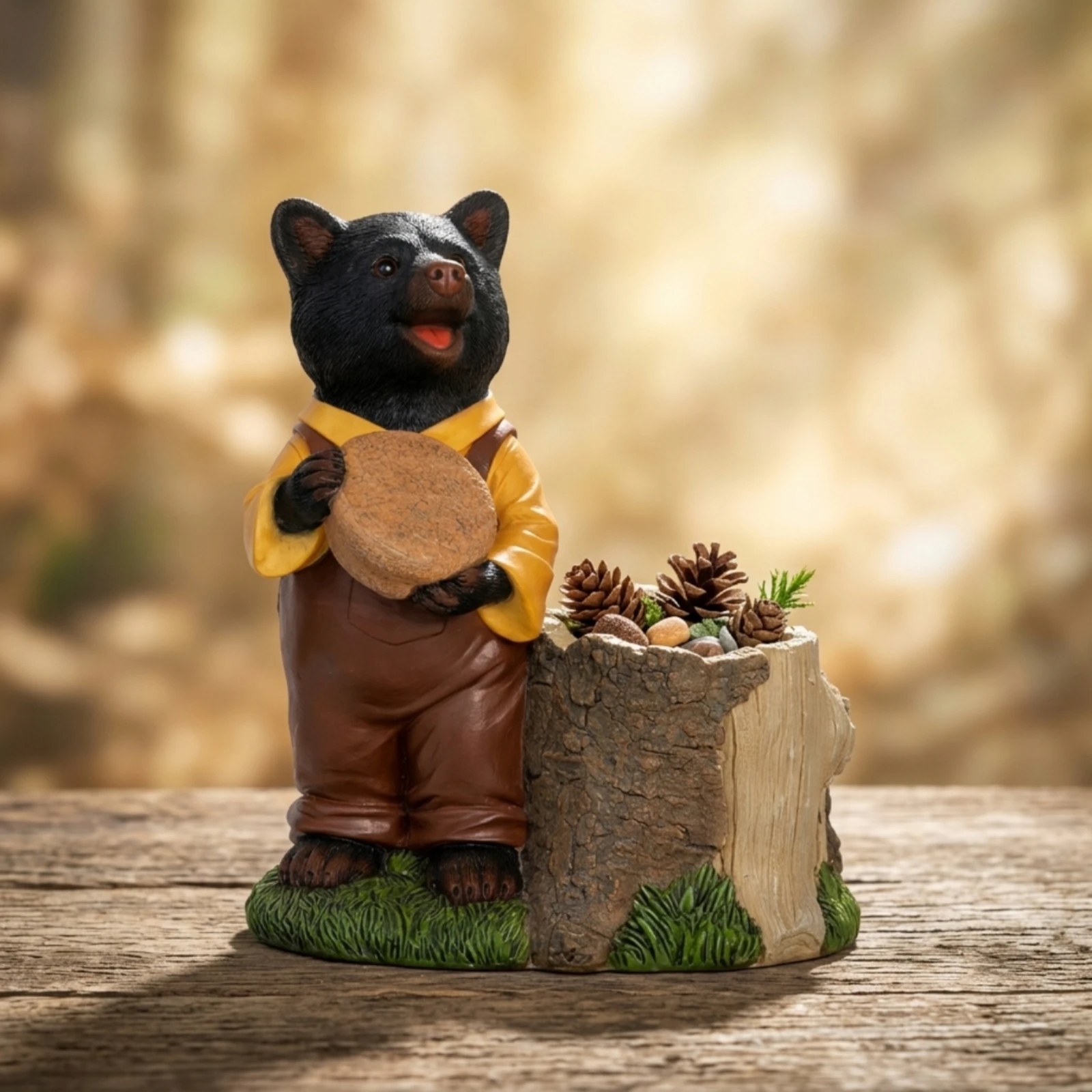 Bear Figurine with Planter Decorative Bear Planter Yard Art Compact Textured for Gardeners, Patio, Courtyard