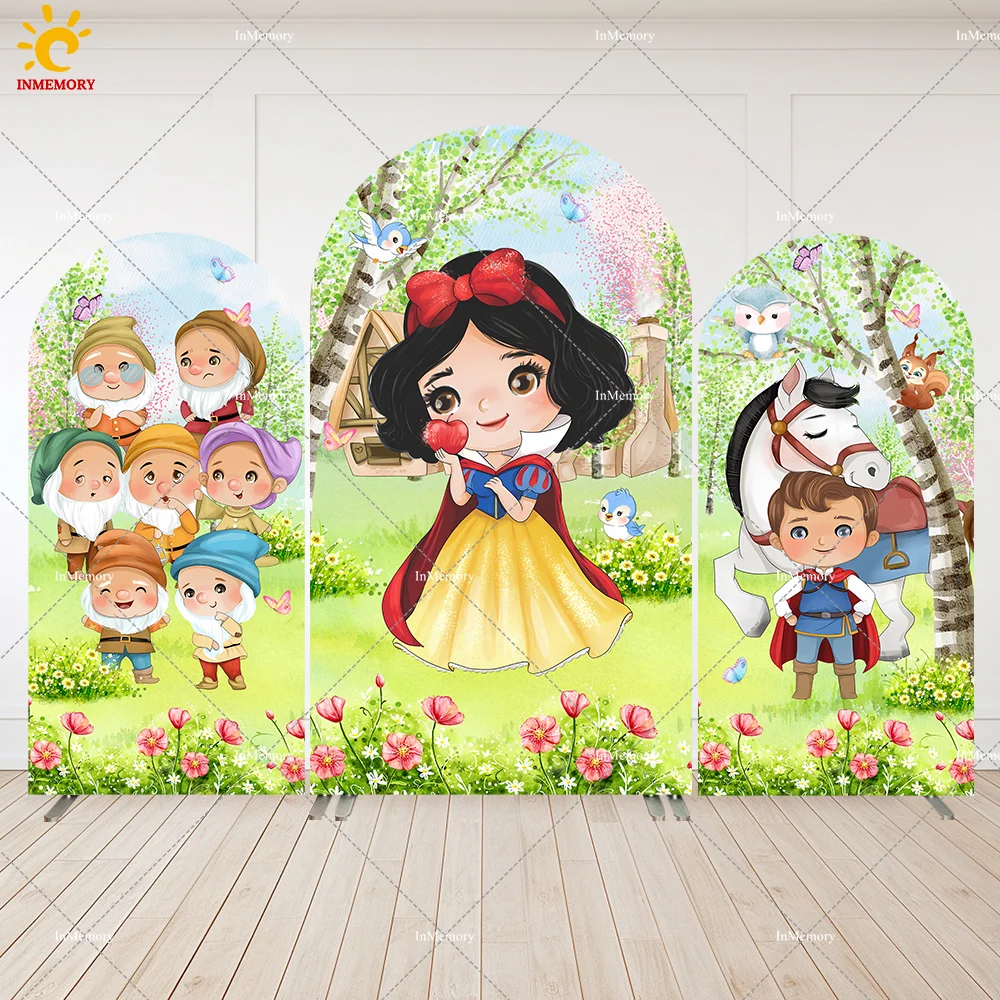 

Disney Baby Snow White and the Seven Dwarf Birthday Arch Backdrop Cover for Girls Frorest Party Baby Shower Arched Wall Banner