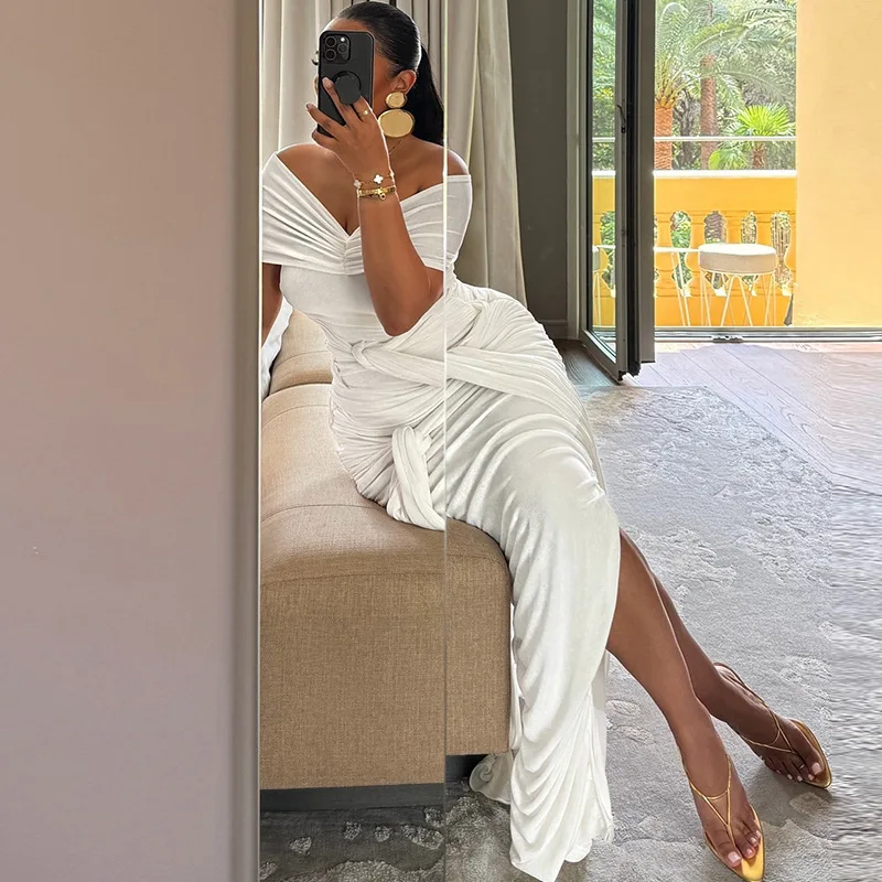 فستان نسائي أوروبي وأمريكي جديد بلون سادة بدون أكتاف بدون أكمام وشريط أنيق ونحيف #1