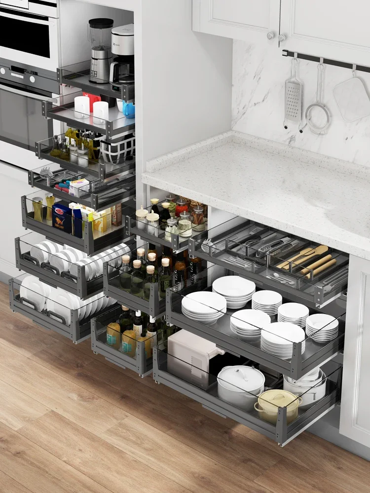 cabinet split three-layer drawer tool basket kitchen cabinet shelf storage flat basket.