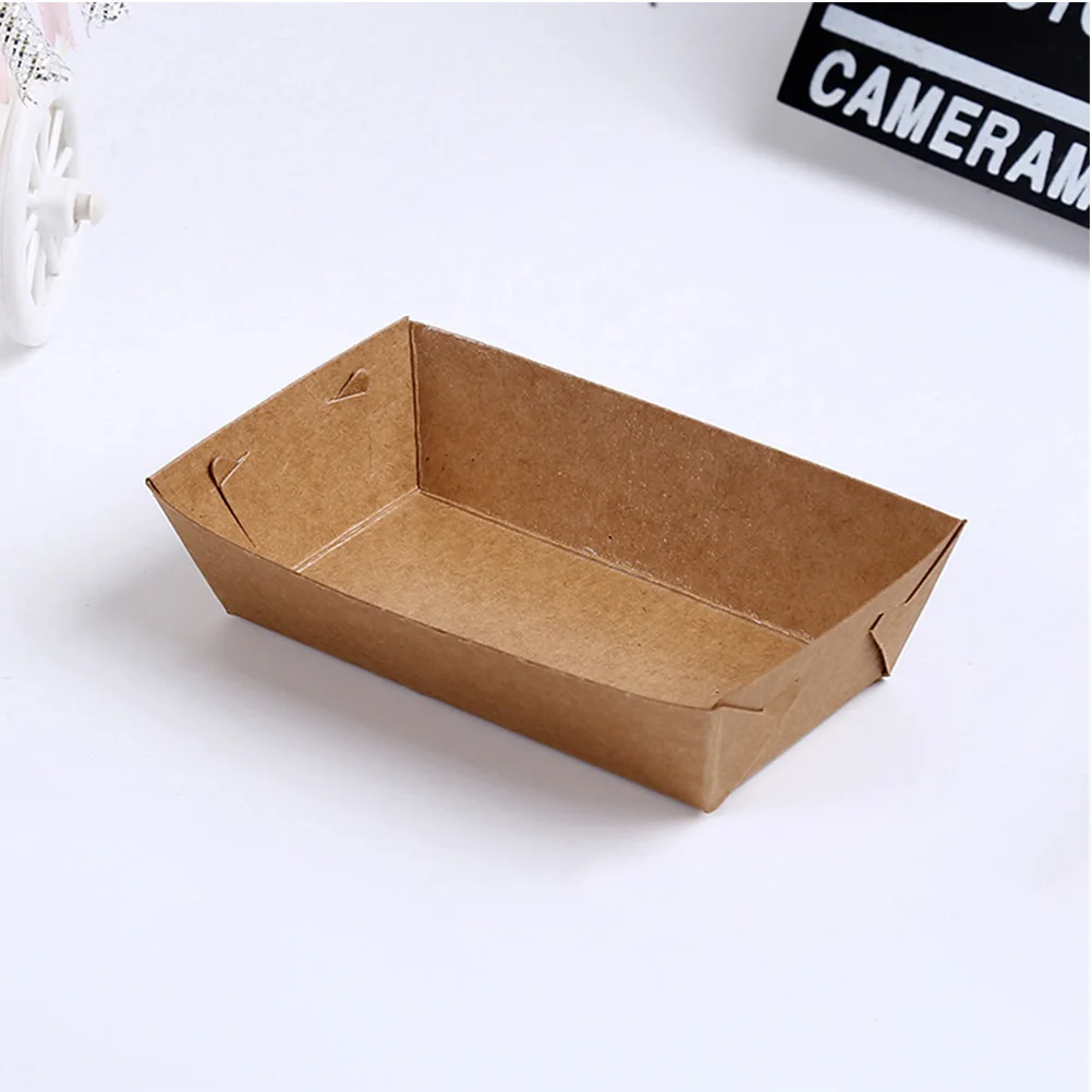 

30pcs Disposable Kraft Paper Serving Trays Snack Box Chicken Container Oil Proof Water Proof Stacking 16X11X4Cm For Picnic
