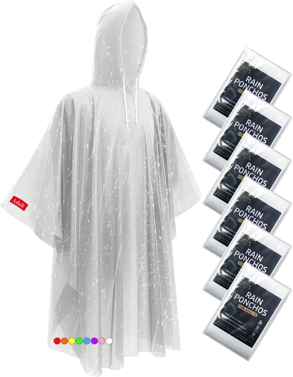 

Extra Long Rain Ponchos for Adults - 6/12/24 Pack with Hood, Emergency Survival Raincoat