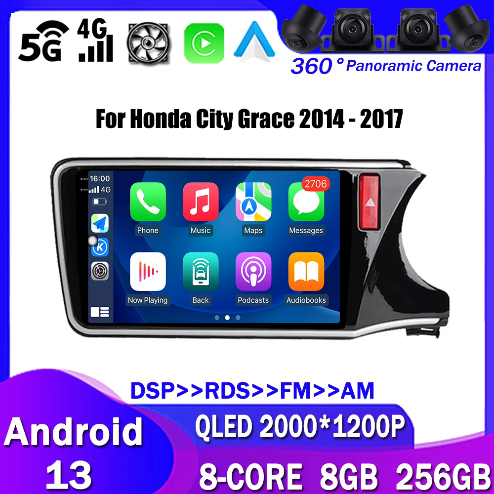 

Автомагнитола RHD для Honda City Grace 2014-2017, 10 дюймов, Android 13, мультимедийный видеоплеер, навигация GPS, аудио Авторадио