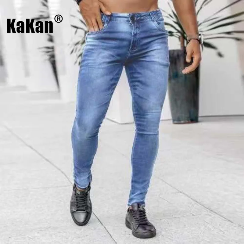 

Kakan - Popular New Leg Pants Jeans In Europe and The United States Men's Wear, Black Slim High Waist Solid Color Jeans 016-1968