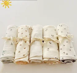 Cobertor de bebê recém-nascido para meninos e meninas, envoltório de musselina swaddle, cobertores, floral, macio, infantil, criança