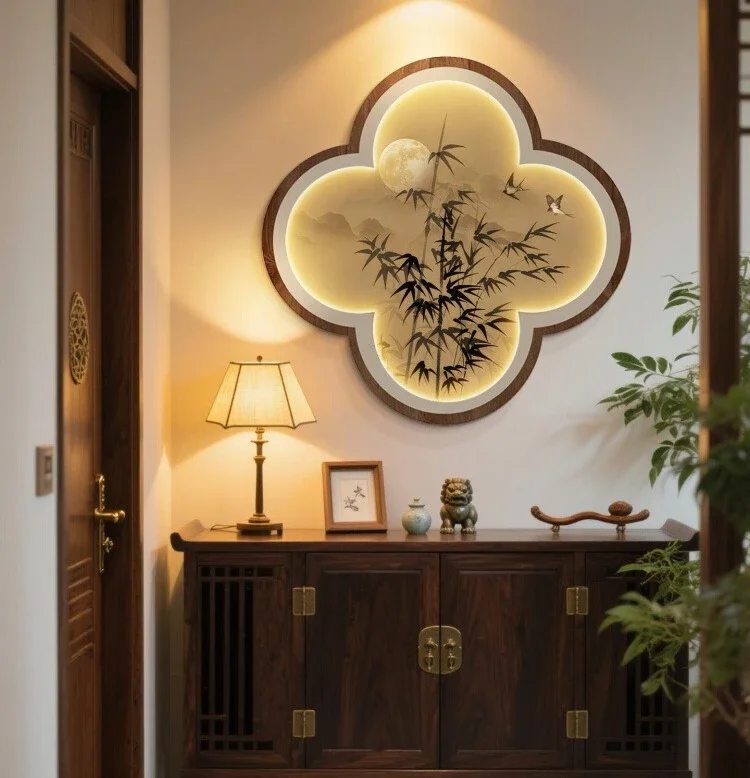 cabinet painting Chinese ancient style tea room painting bamboo living room background wall three-dimensional sandstone painting