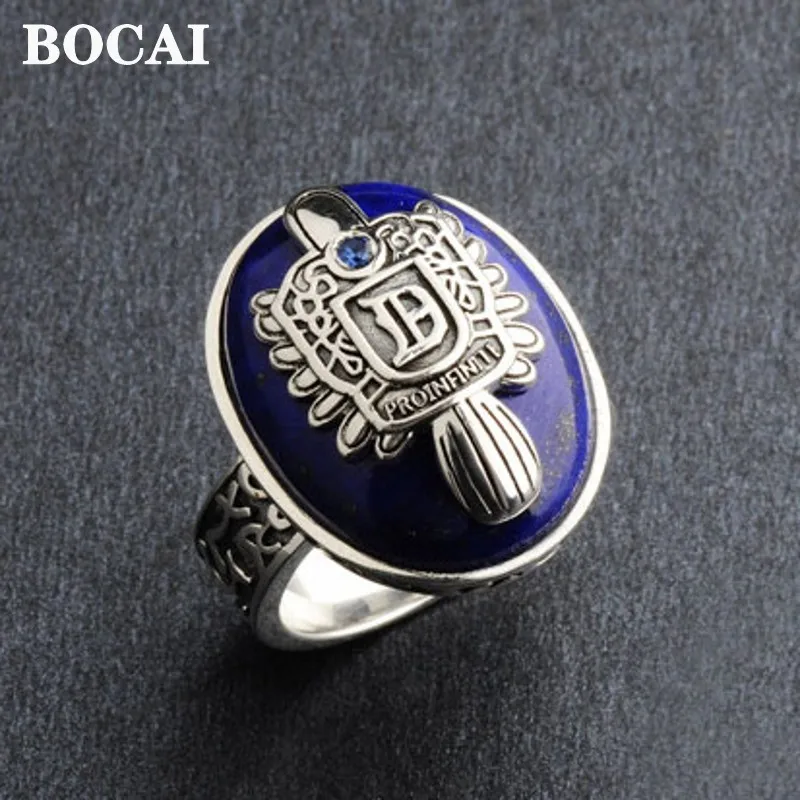 aneis de prata pura para homens aneis diarios de vampiros trend lapis lazuli versao larga onda dominadora de aneis masculinos letras personalizadas bocai s925 01