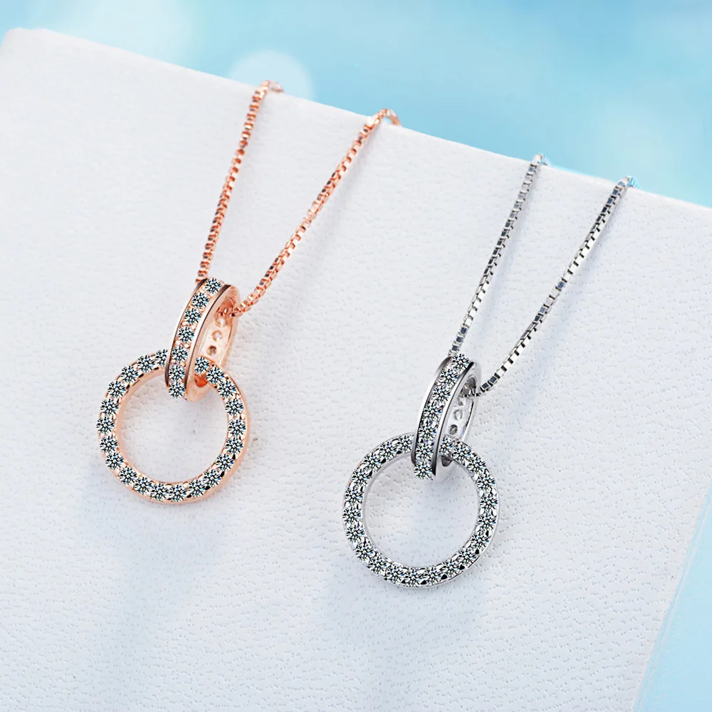 Moissanite Necklace for Women 925 Sterling Silver D VVS1 Lab Diamond Double Circle Connected Pendant Luxury Fine Jewelry Gift