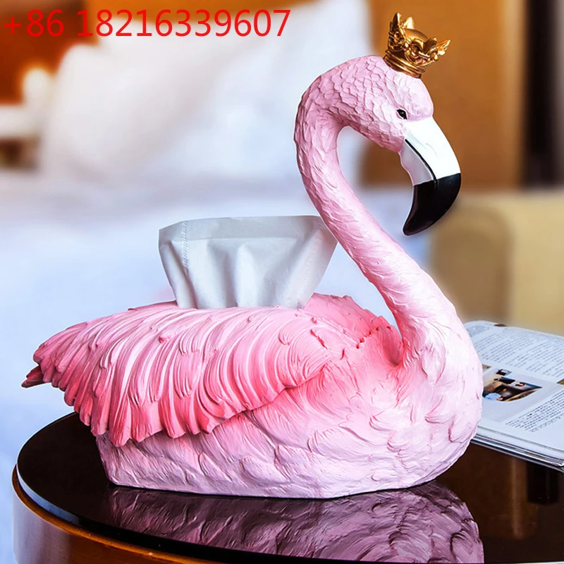 Caja de pañuelos creativa de lujo para decoración del hogar, luz nórdica, adorno para el salón con flamenco