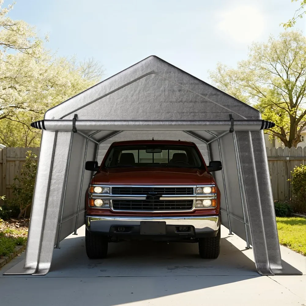 

10 x 15 FT Storage Shed, Portable Shed with 220G Heavy Duty PE Tarp, Roll-up Zipper Door & Vent, Waterproof Storage Tent
