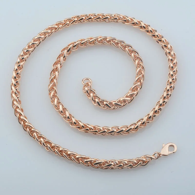 Women Men Classic 5mm 3mm 585 Rose Gold Color Braid Necklace Bracelet Set Jewelry Long